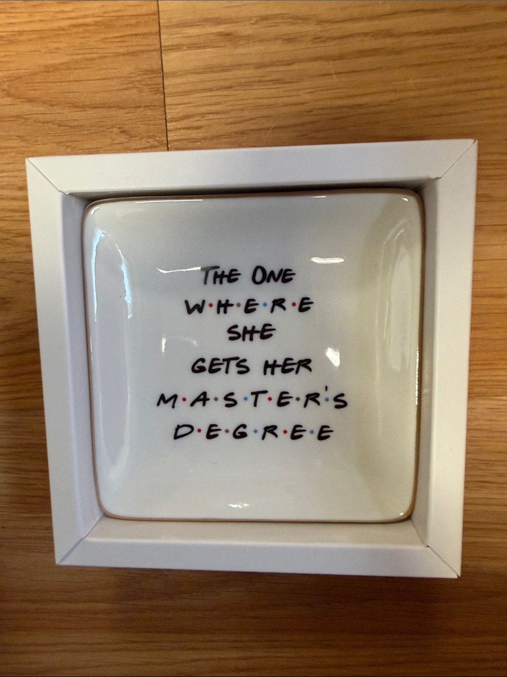 Ceramic Trinket Dish with Quote - White with Black & Red Lettering